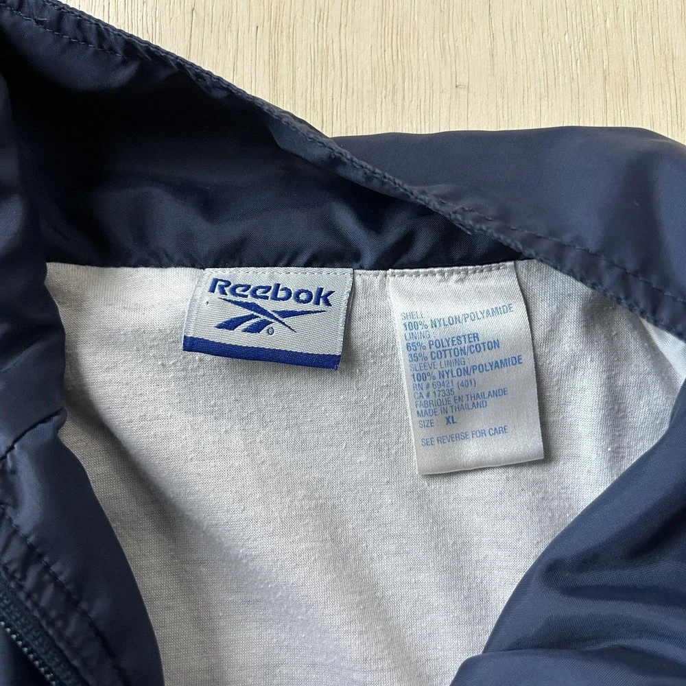 Y2K Reebok Windbreaker Jacket Mens XL Blue Zip Colorblock Lightweight Athletic